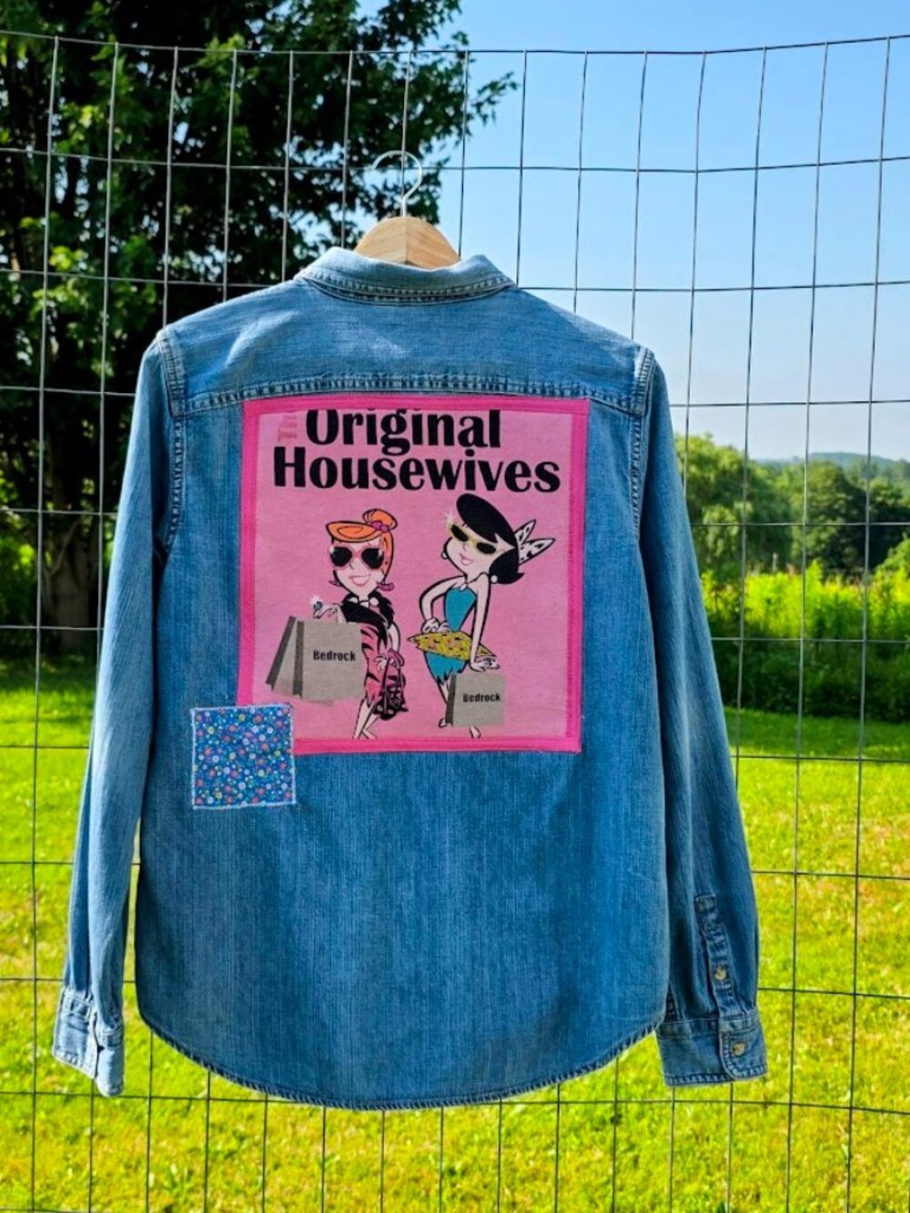 Upcycled The Original Housewives Betty and Wilma Denim Shirt S M - Picture 4 of 6